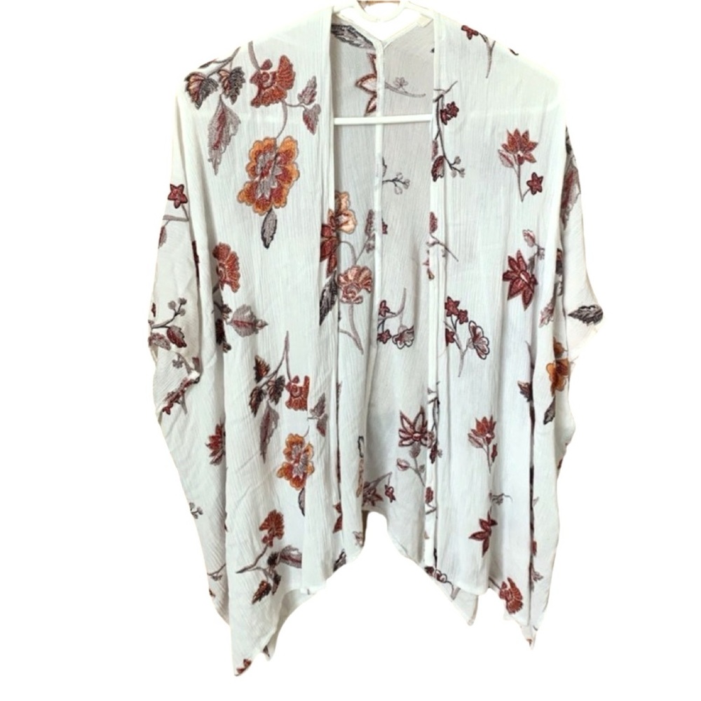 Le Lis Soft Embroidered Floral Ivory Open Front Kimono Cardigan Size Medium